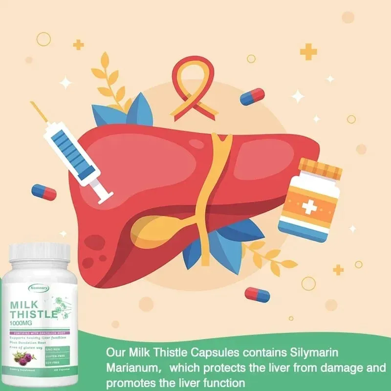 Liver Detox Cleanse - with Milk Thistle - Improves Liver Function Supports Fat Metabolism Antioxidant - 120 Capsules
