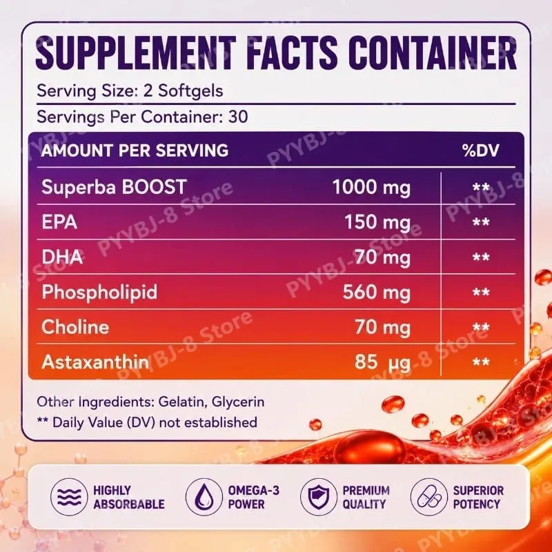 Antarctic Krill Oil Softgels 60 Capsules — 150mg EPA + 70mg DHA and Astaxanthin Support Antioxidant & Cardiovascular Health
