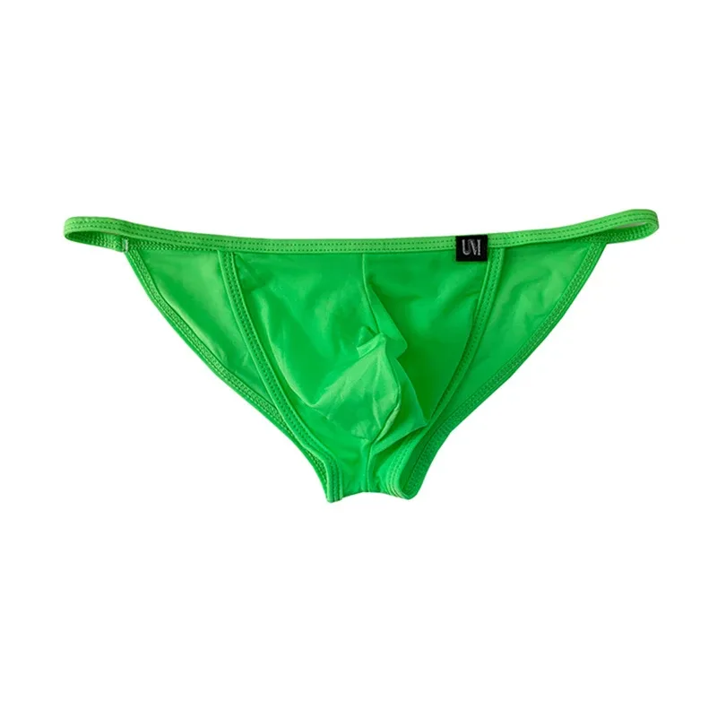 Men's Sexy Briefs Ultrathin Ice Silk Underpants Double Split Bikini Underwear With Holes Personalized U-Convex Design Panties