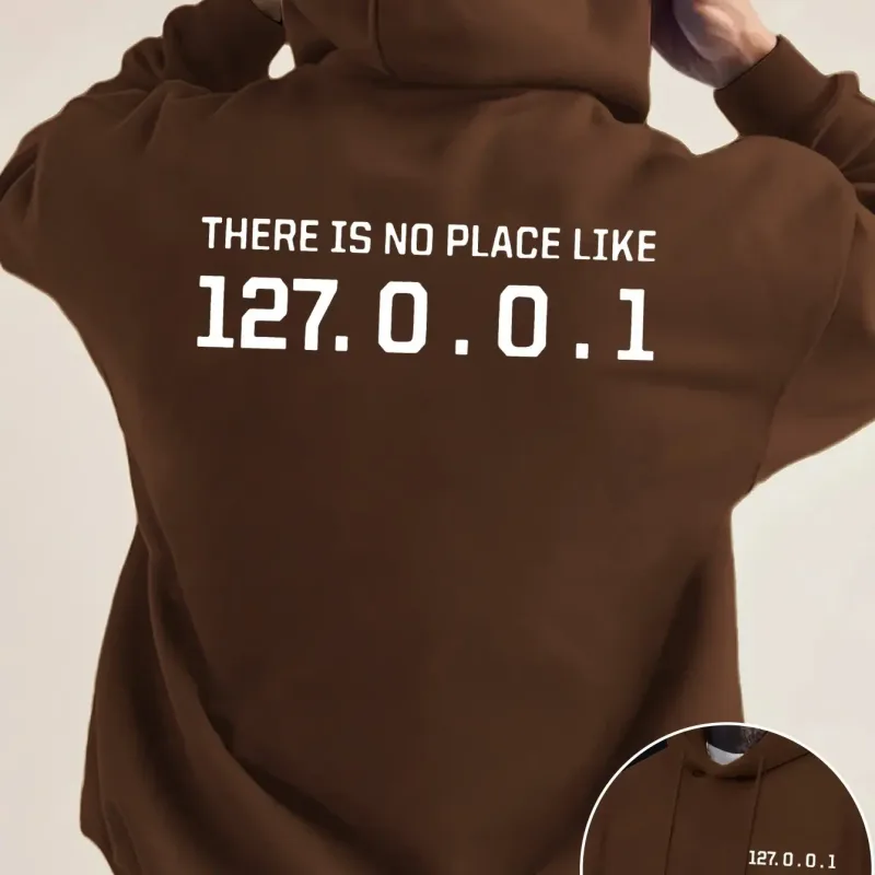 Programmer Geek 127.0.0.1 Text Graphic Hoodies For Men Double Side Print Soft Fleece Loose Hooded Pullover Tops