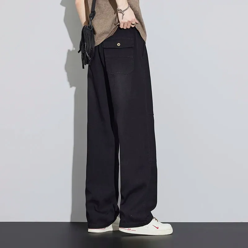 2026 New Japanese Style Textured Grid Men's Jeans Plus Size Loose Straight Vintage Washed Casual Daily Denim Pants