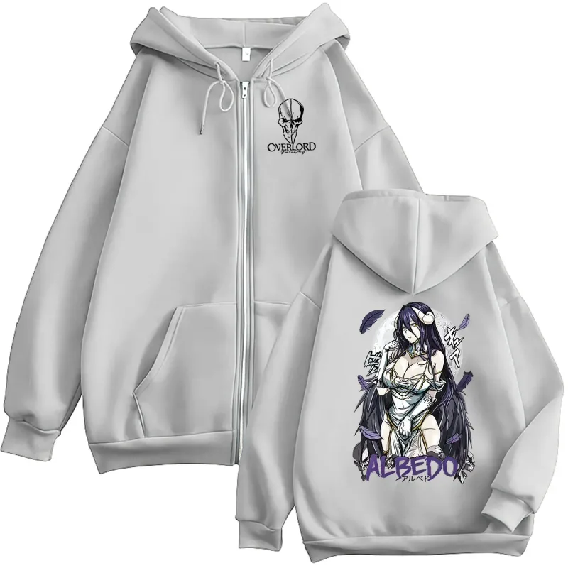 Anime Overlord Albedo Zipper Hoodie Men Women Casual Long Sleeve Fashion Jacket Sweatshirt Vintage Oversized Hoodies Streetwear