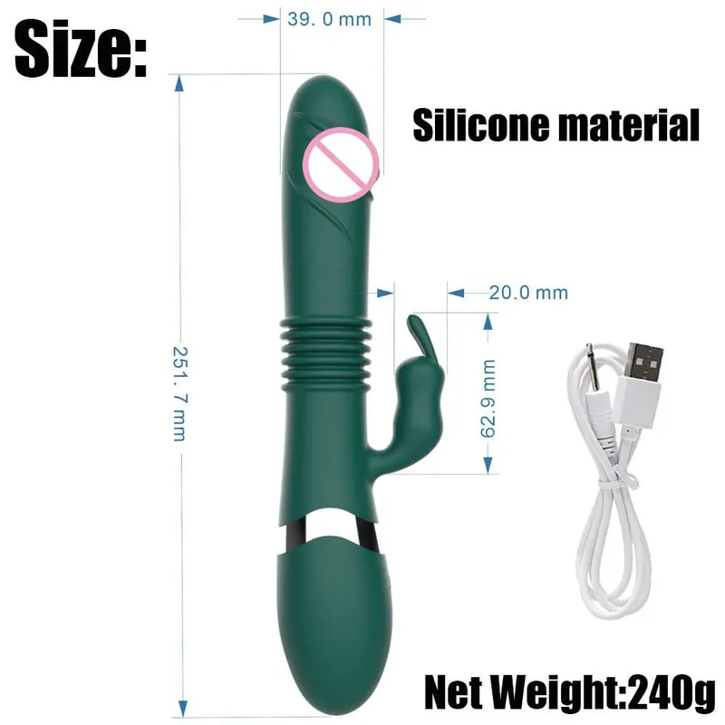 Silicone Rabbit Vibrator 3-in-1 G-Spot Clit Anal Beads Stimulator 10 Modes Thrusting Vibrating Sex Toy for Women