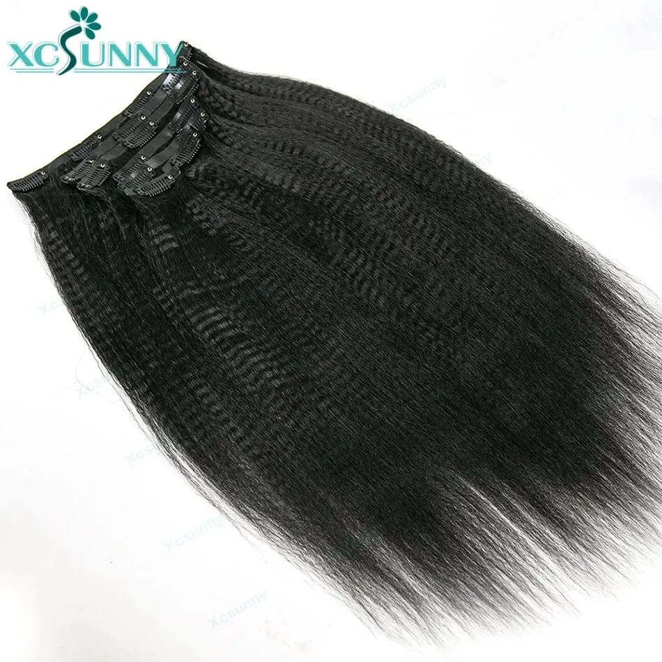 Clip de borde invisible en extensiones de cabello humano Yaki, cinta de PU recta inyectada, Clip de trama en extensiones de cabello, 7 unids/set, Clip en el cabello