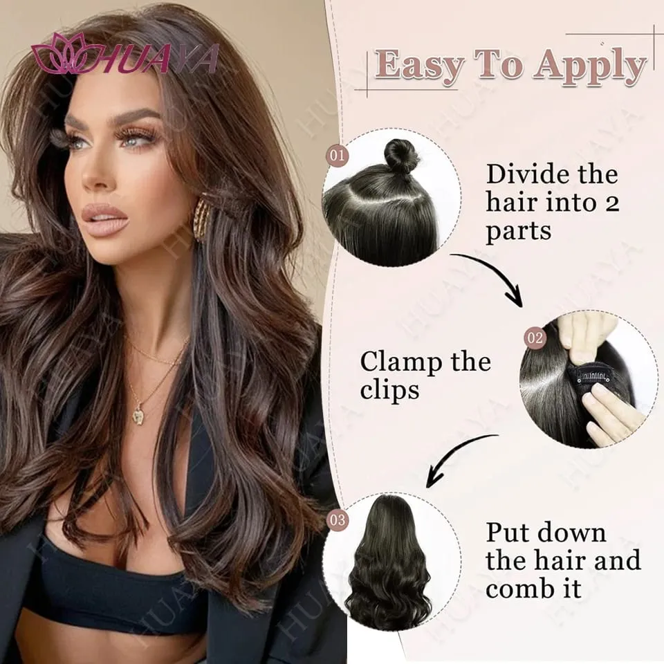 Clip In Hair Extensions 3 PCS Full Head 20/24 Inch Long Curly Wavy Synthetic Hair Pieces Natural Wavy For Women Girls Hair