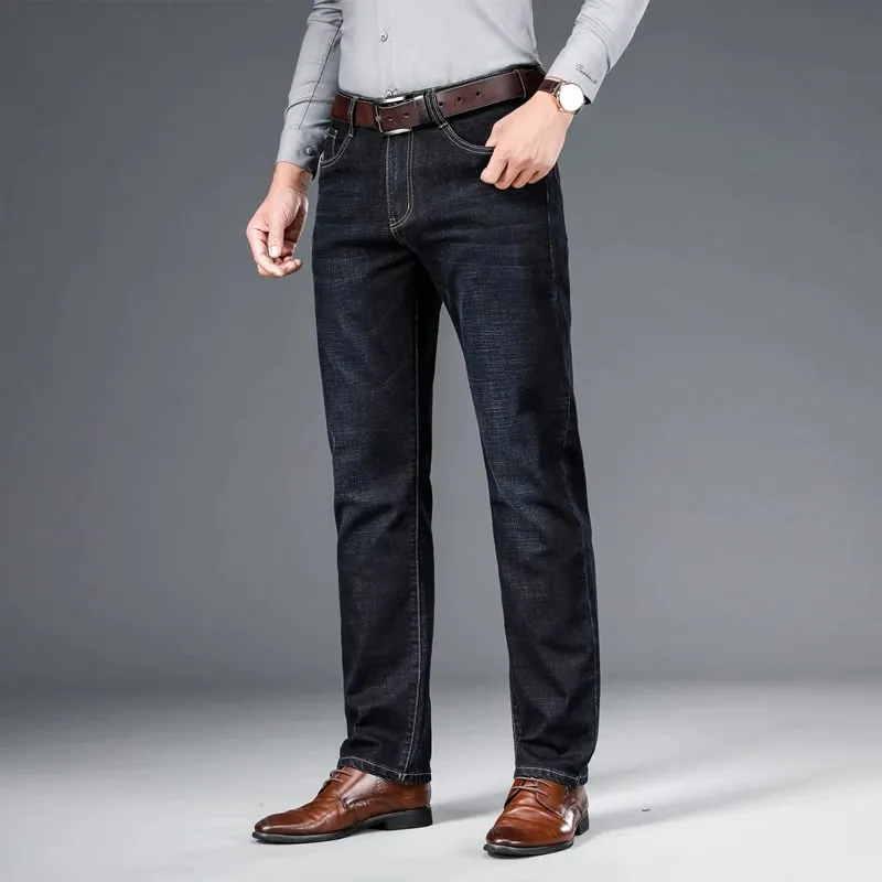 BAO 2026 automne printemps ajusté droit stretch denim jean style classique badge jeunes hommes d'affaires jeans décontractés pantalon