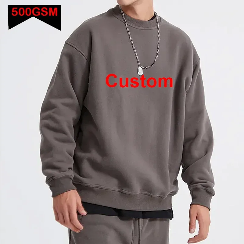 DIY Custom Logo 500GSM Heavy Weight Men's Hoodies New Autumn Winter Thick Cotton Men Top Solid Color Hoodies Sweatshirt Pullover