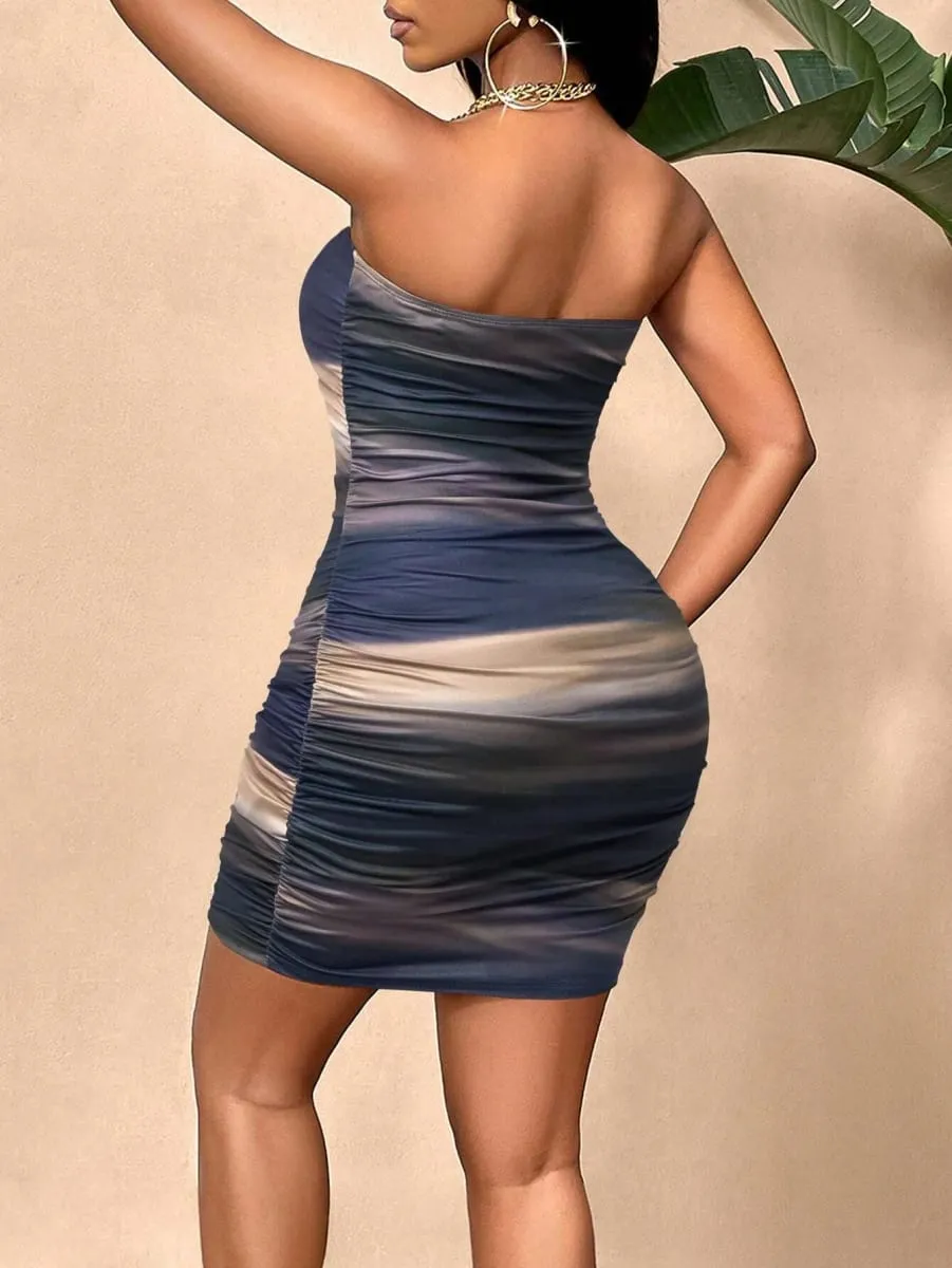 Women's Tight Party Dress Random Floral Marble Print Tube Dress
