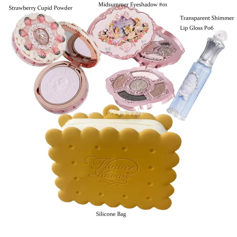 Flowerknows Alles in één Mackup Set Geschenkdoos Flower Knows Glitter Oogschaduw Palet Blusher Langdurige Glans Lippenstift Met Zakje
