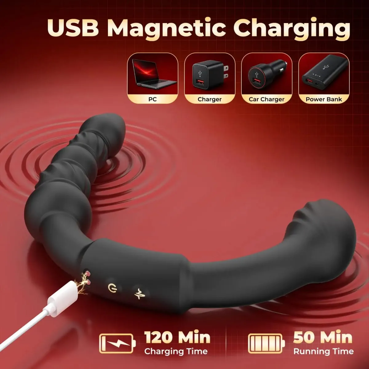 Dual-Ended Vibrating Prostate Massager Curved Anal Dildo Butt Plug Vibrator Rotation Anal Beads Adult Sex Toys for men