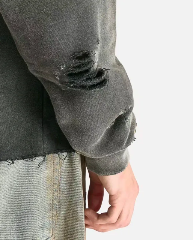 N Brand 26SS”DESTRUCTO' STUDDED WASHED“ Distressed High-Street Hip-Pop Cotton Oversized Hoodies Sweater For Men