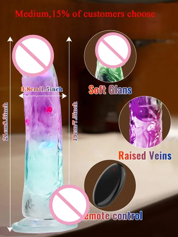 Remote Control Soft Realistic Dildo for Women G-spot Vibrator with LED Light Fake Penis Female Masturbation Sex Toy for Women