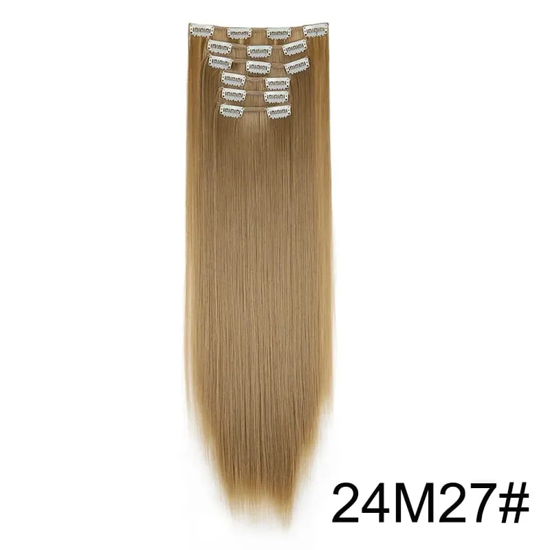 24Inch Synthetic 6pcs/set Long Straight Clip-in Hair Extension Heat Resistant Fiber Hair for Women Hair Accessories