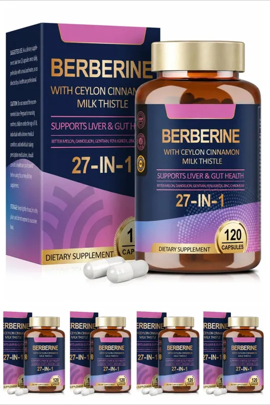 Suplemento de berberina 27 em 1 com cardo de leite de canela de Ceilão para imunidade de saúde intestinal de fígado para homens e mulheres 120 cápsulas veganas — image 12