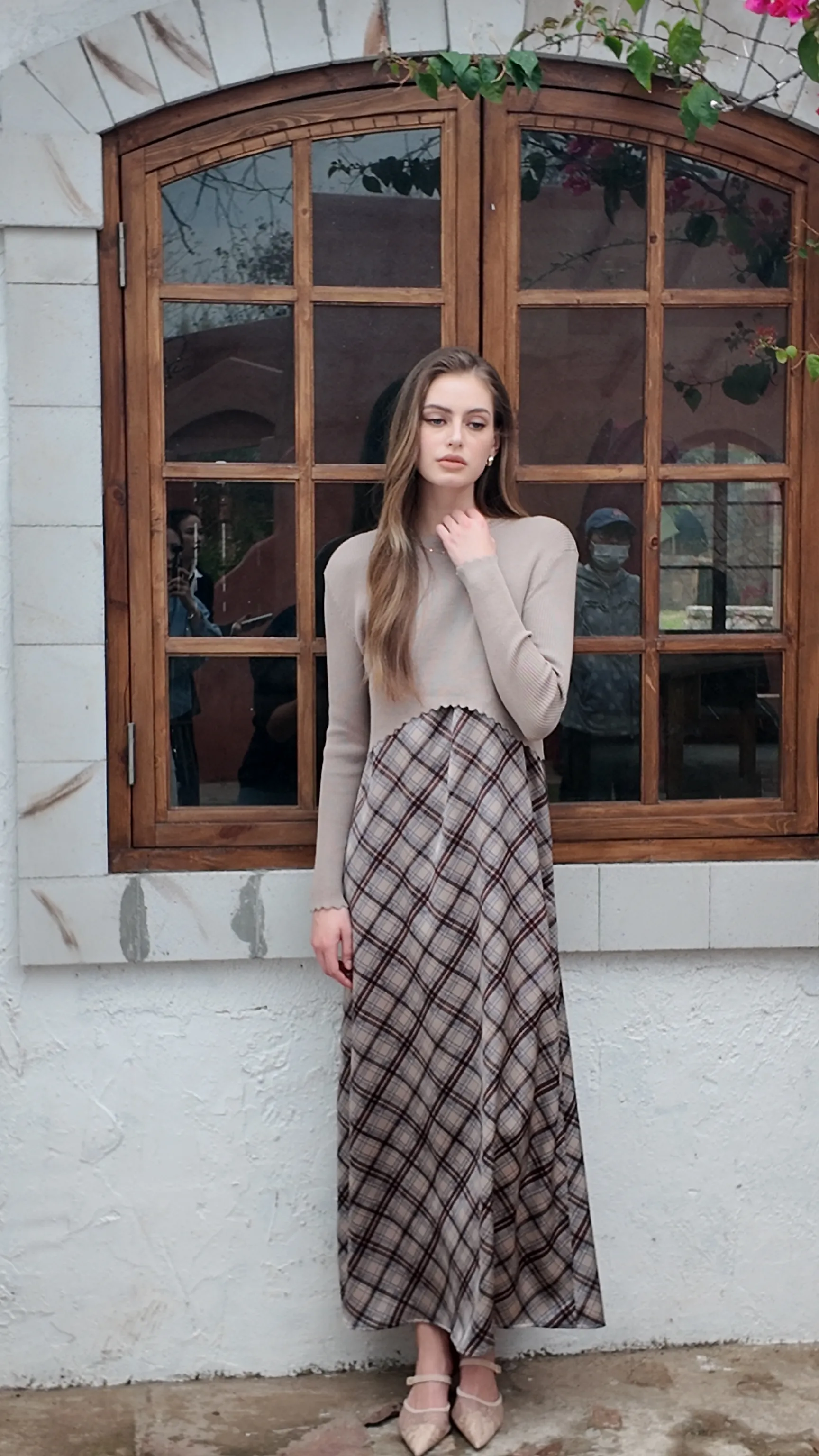 AS SS26 Luxe elegance slip satin dress + knitted top woman clothing set adjustable maxi floor length — image 2