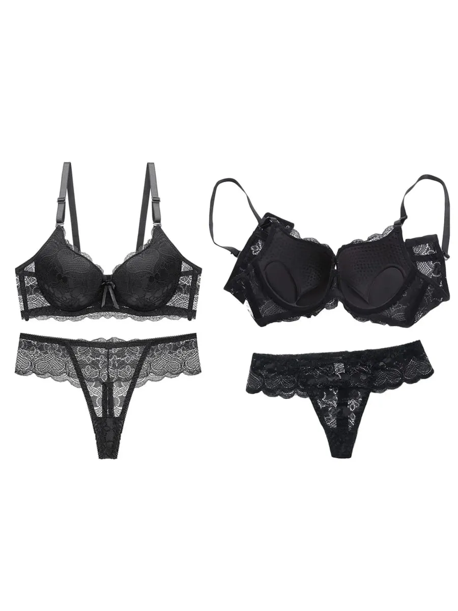 Women s Floral Lace Lingerie Set Sheer Mesh Seductive Babydoll Push up Bra and Panty 2 Pcs Set with Garter Belt
