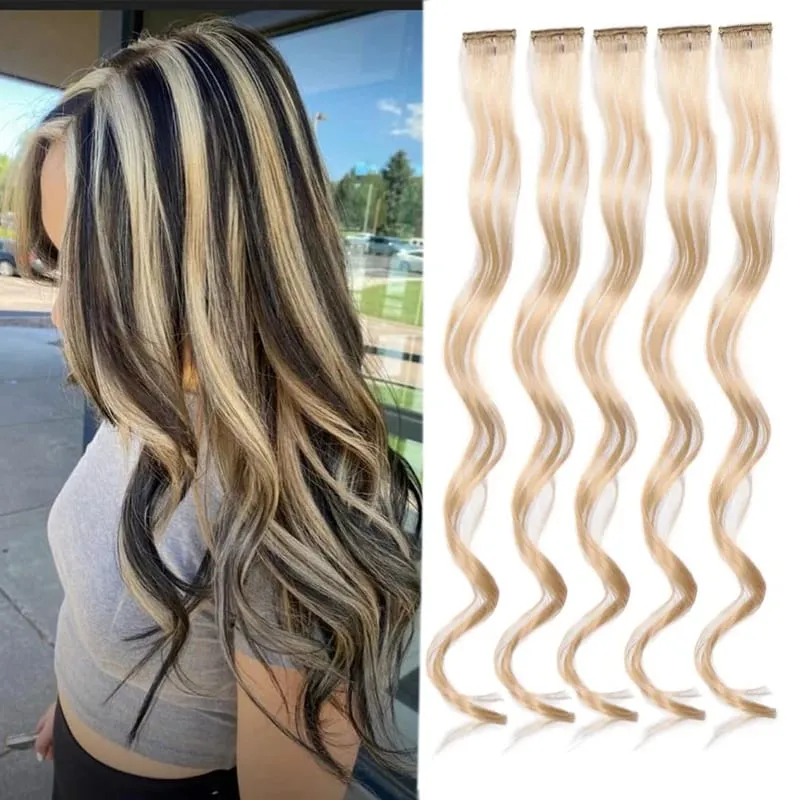 Colorful Hair Extensions Wavy Accessories Party Highlights Clip on Synthetic Rainbow Wigs Children's Favorite Gift (5 pieces )