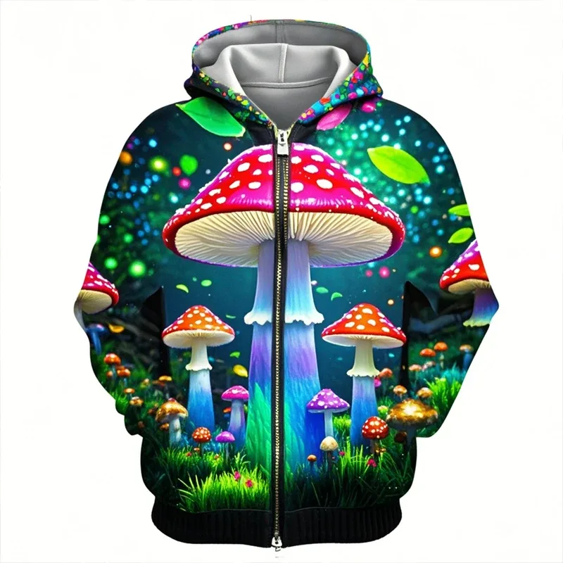 Mushroom 3D Print Zipper Hoodie Men Women Casual Fashion Hooded Sweatshirts Male Oversized Tracksuit Hoodies Man Coat Clothing