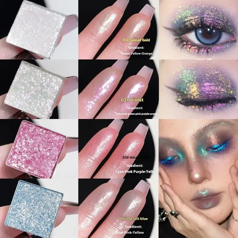 Diamond Chameleon Highlighter Contouring Palette Pearl Flash Discoloration Highgloss Sequin Sparkling Gradient Eye Shadow Makeup