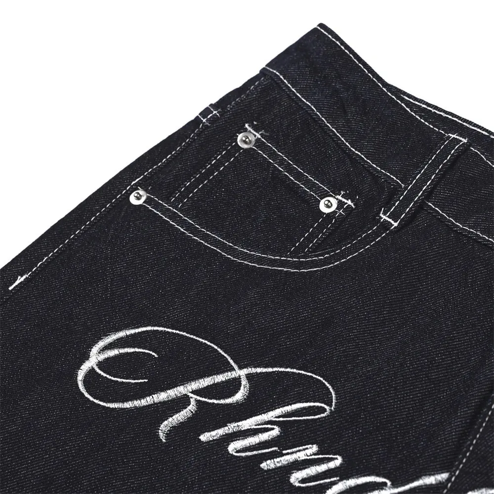 Men's Jeans High Street Trendy Vibe Workwear Letter Floral Embroidery Unique Loose Wide-Leg Trousers 2026 Autumn 17559