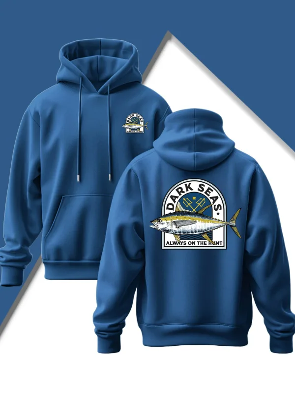 Men'S New Trendy Hooded Sweatshirt Casual Drawstring Hoodie with Print Featuring Yellowfin Tuna Design Front Kangaroo Pocket