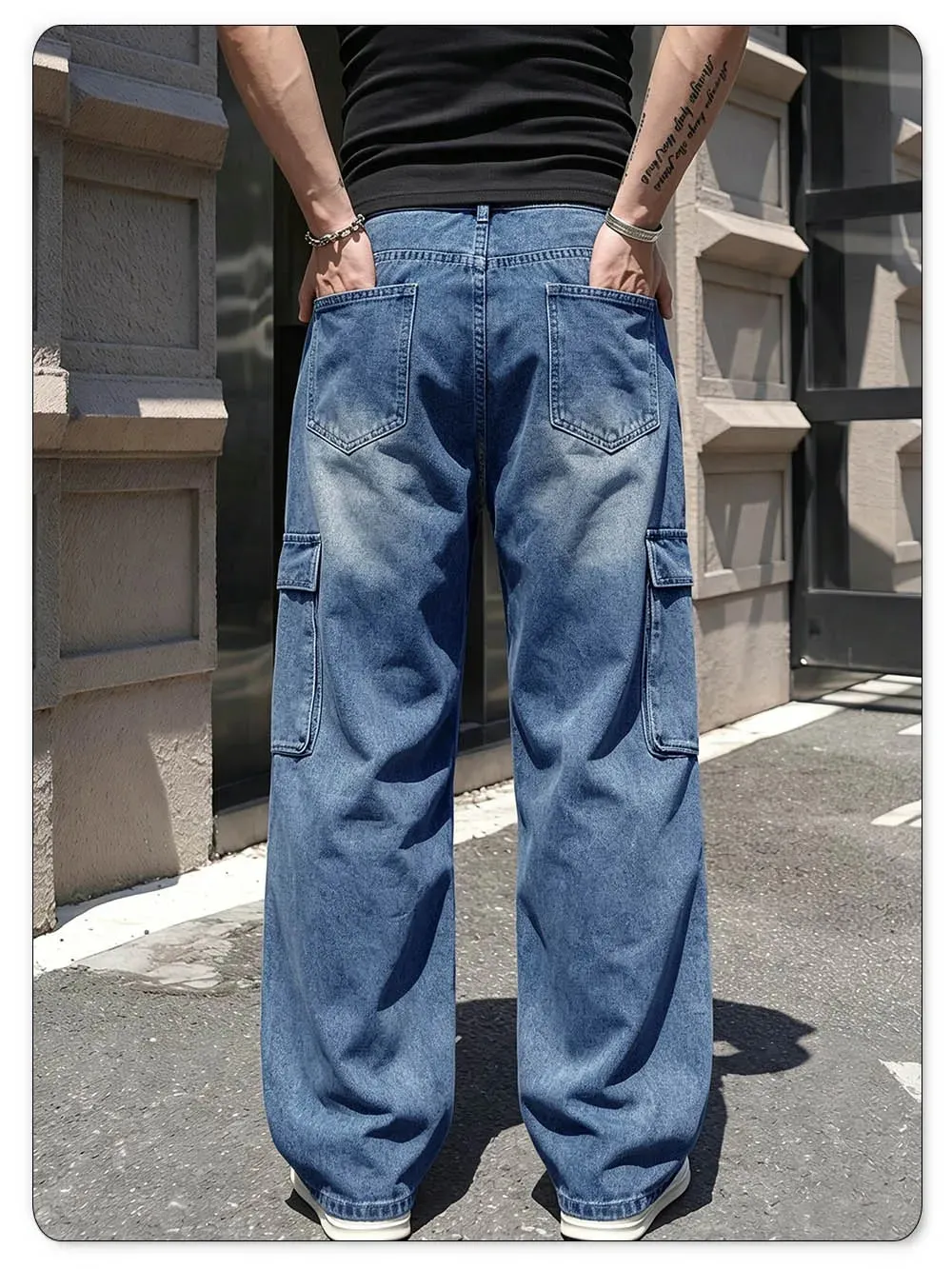 Men's American Retro Multi Pocket Cargo Jeans Suitable All Seasons Baggy Straight Leg Style Daily Street Casual Denim Pants