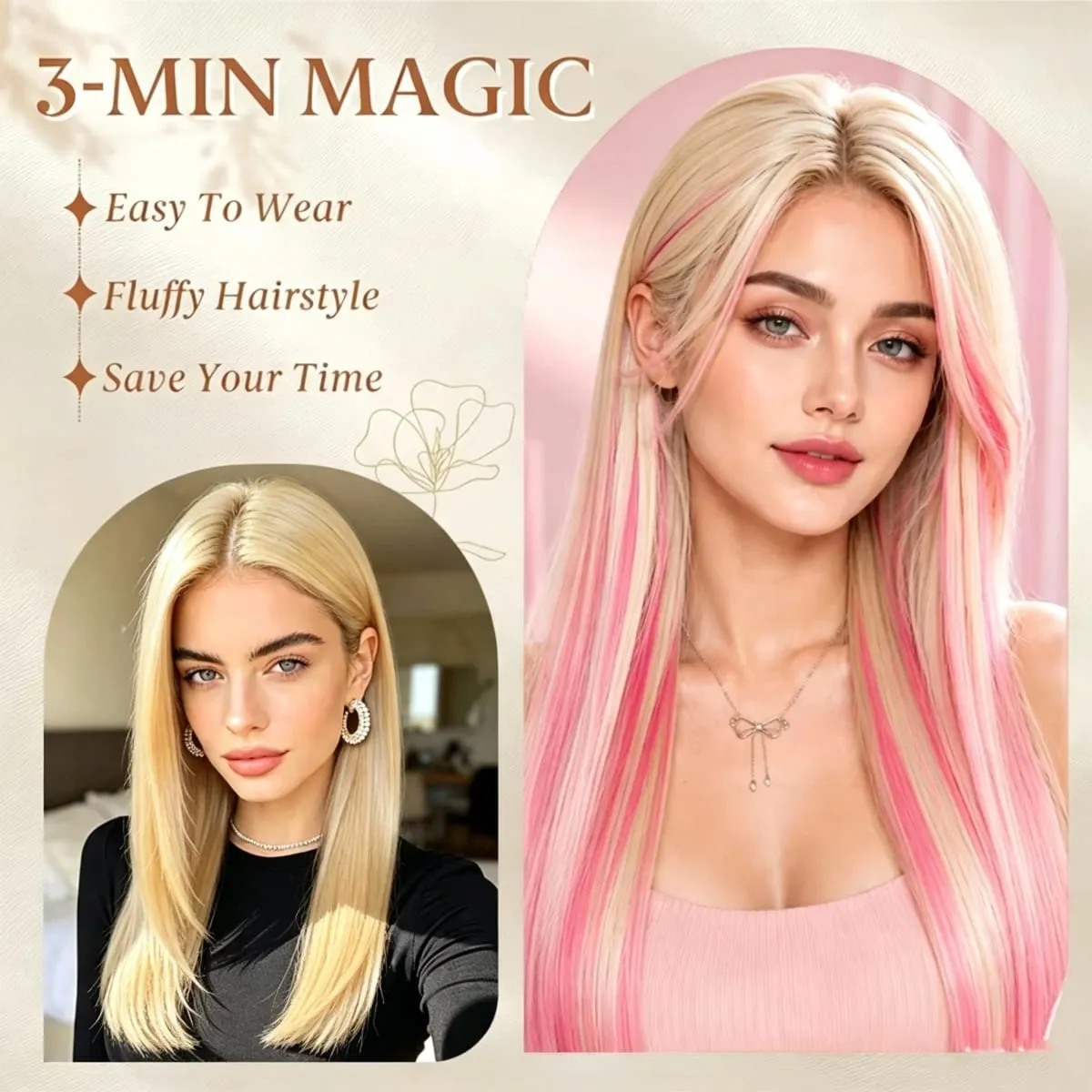 Synthetic 24Inch Long Straihgt Hair Extension Heat-Resistant Fiber Hair Cosplay Hairpieces for Women halloween wig