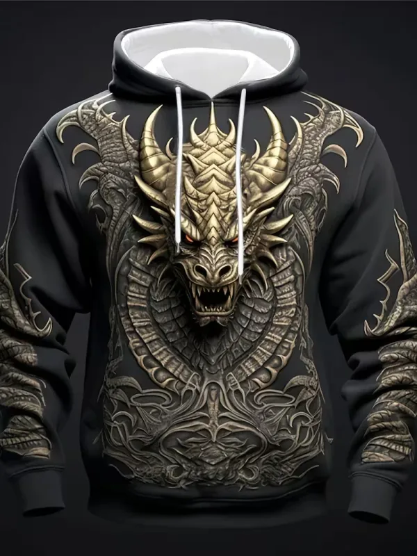 Men's Dragon Graphic 3D Hoodies Sweatshirts Cool Daily Long Sleeve Crew Neck Party Holiday Streetwear Fall Winter Tracksuit Coat