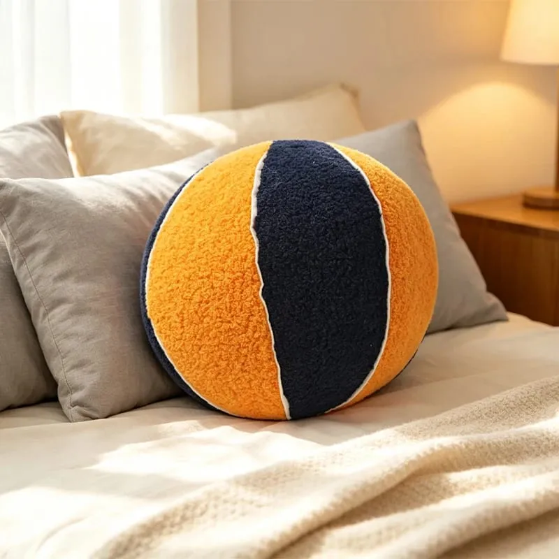 Soft Basketball Shaped Plush Throw Pillow - Fluffy Sport Stuffed Ball for Decor Gift Sports Fans Kids & Adults