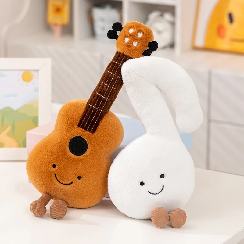 Humanoid Musical Instruments Plush Toy Stuffed Smiling Guitar Violin Tuning Fork with Legs Decor Plushie Prop Gift