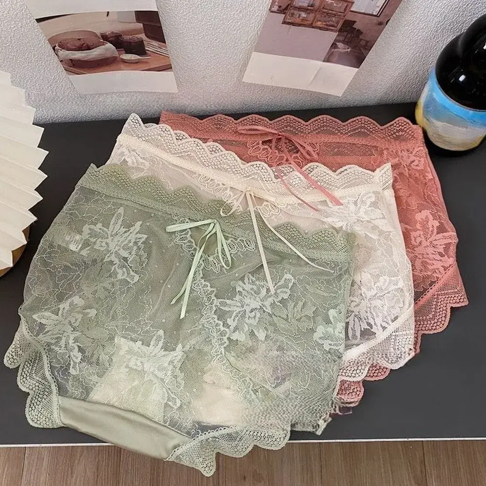 Men Satin Embroidery Floral Lace IceSilk Briefs Underwear 3D Bulge Pouch Panties Ice Silk Soft Quick Dry Breathable Sexy Panties