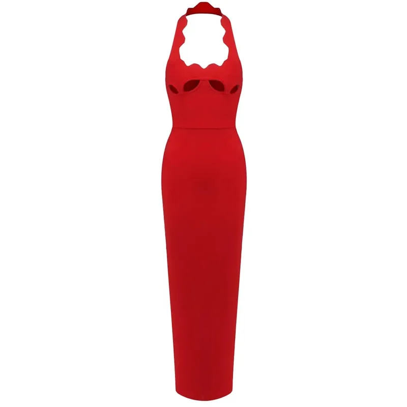 VC สีดำ Halter Elegant ชุดผู้หญิง 2025 ฤดูร้อนใหม่ชุดราตรี Celebrity Bodycon ชุดยาวสีแดงสีน้ำตาลพรหม Vestido