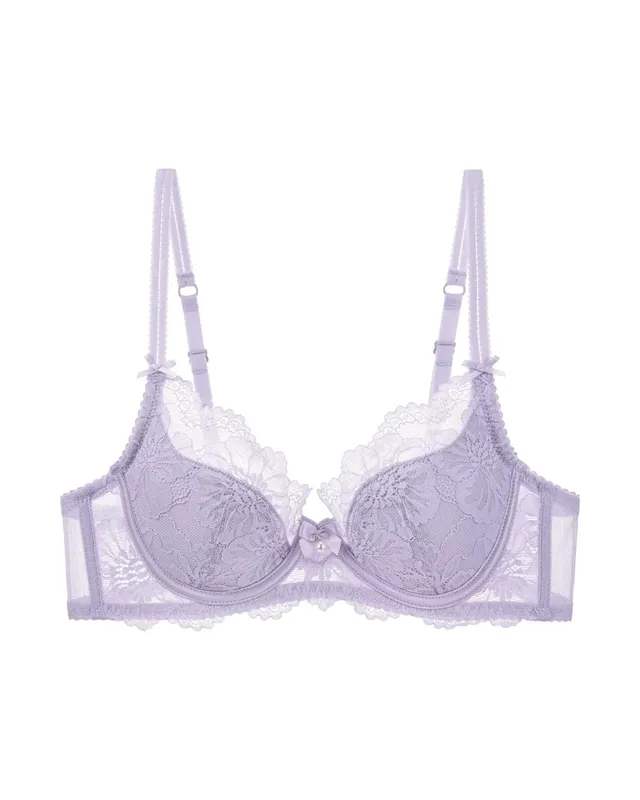 Purple French Lace Bra Embroidery Soft Underwire Minimizer Big Bust Lift Anti Sag Gathering Support Daily Lingerie 32-38 Bra Set