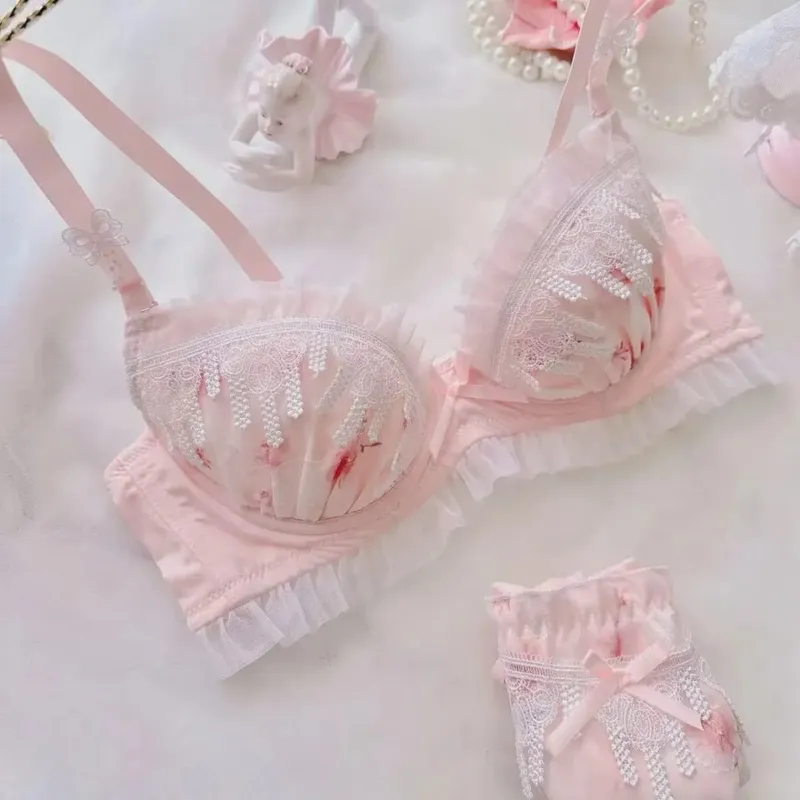 Sexy Lace Bra Set Water-soluble Lace Cute College Style Underwear for Women Daily Wear