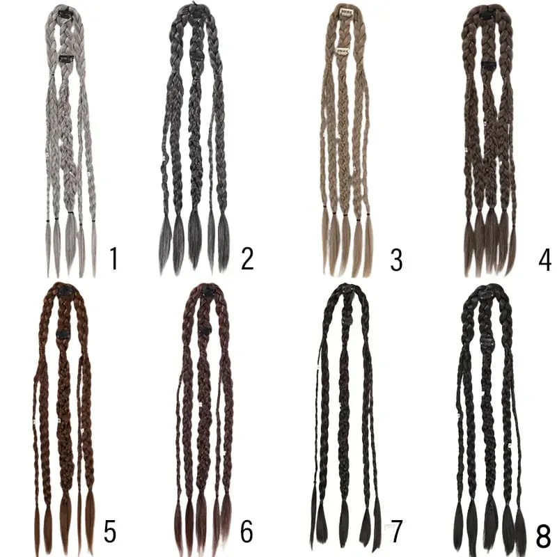 Men Viking Braids Hair Extensions Synthetic Clip In Braided Hair Pieces Cosplay Renaissance Festival Hair Accessories For Men