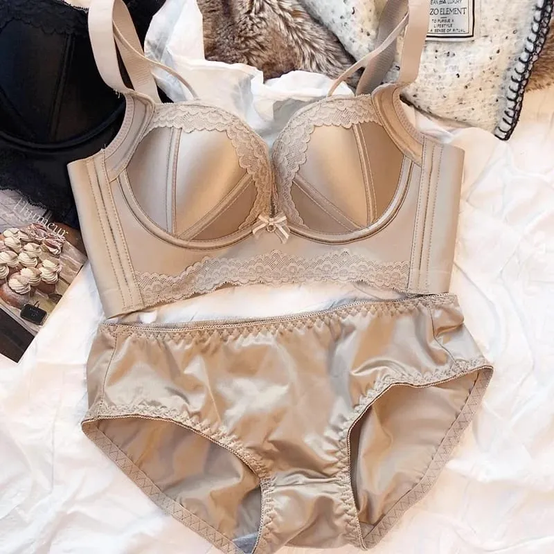 Reggiseno push up spesso senza filo di cotone, mutandine di pizzo, set di biancheria intima da donna, stile retrò rosso, senza cuciture, intimo femminile