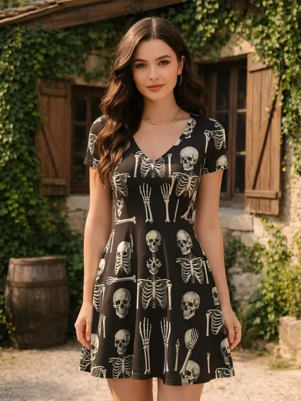 Womens V Neck Floral Print Short Sleeve Swing Dress Casual Flowy Summer Mini Dress for Casual Outings Vacation Travel and Events