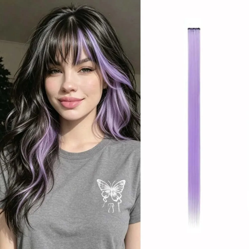 Synthetic 1-6pc Colored Hair Extensions Clip in Colorful Hair Extensions Rainbow Hair Extensions for Women Girls Hair Extensions