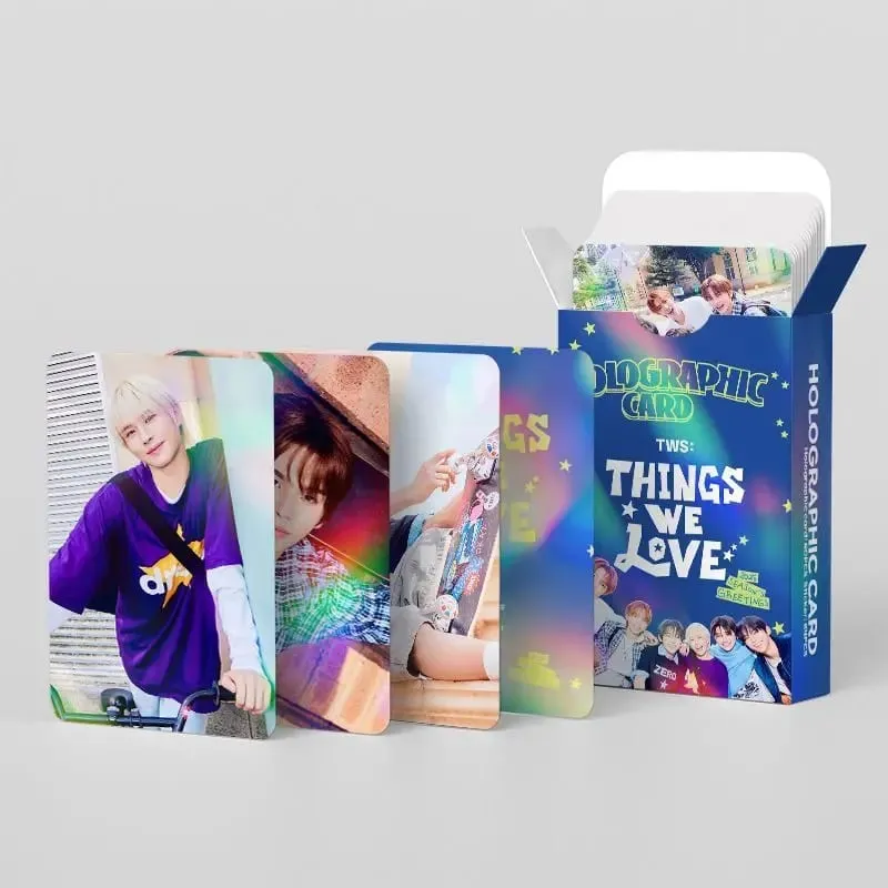 124-piece laser card set featuring Korean boy band TWS (Taiwanese pop music) shimmering photos perfect for Instagram interior