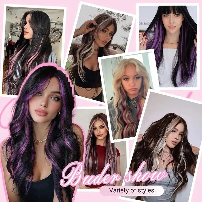 20Inch Synthetic Colorful 5pcs/set Clip Hair Extensions High Temperature Long Straight Hairpieces for Women Daily Party Use