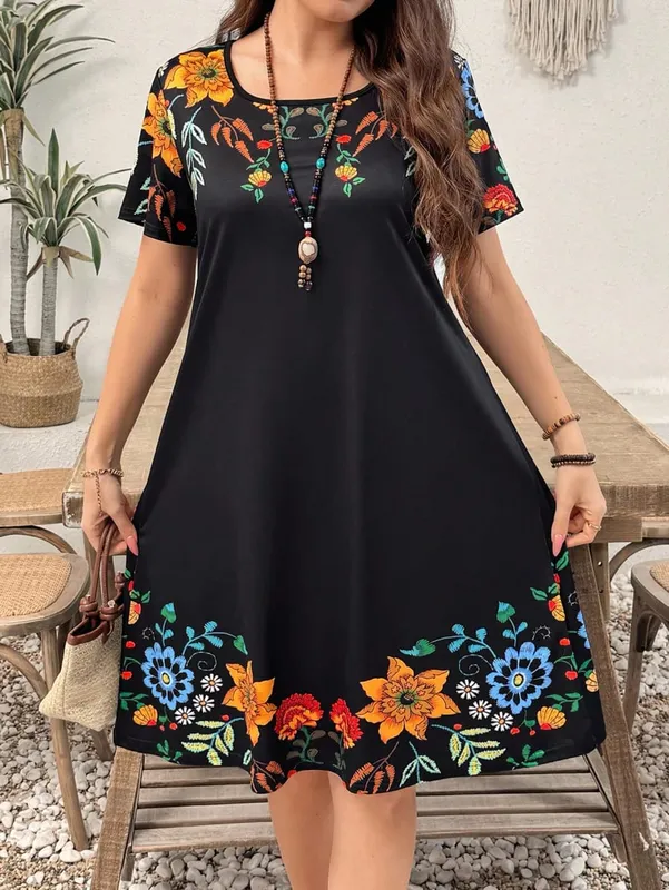 Summer Casual Floral Print Women's Dress Fashion Short Sleeve Mini Dress Beach Vacation Dress Y2k Ladies Clothes Dresses Clothes