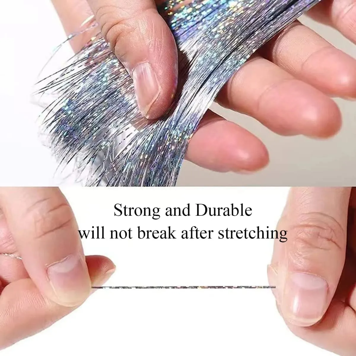 12PCs Clip in Hair Synthetic Tinsel Kit Holographic Hair Tinsel Shining Gold Professional Sparkle Heat-Resistant Silk Extensions
