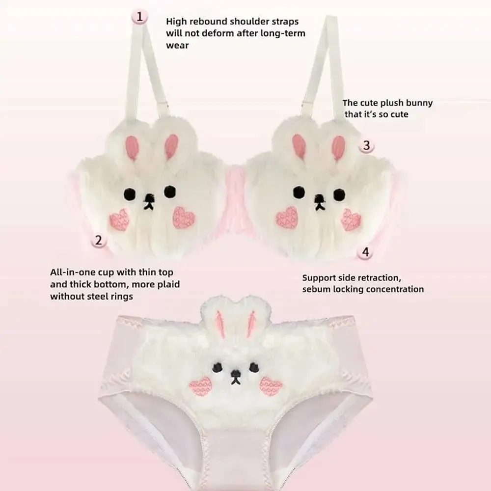 New Design Gathered Padded Bra and Panty Set Warm Adorable Lingerie Underwear Brief Cotton Polyester Fuzzy Lingerie