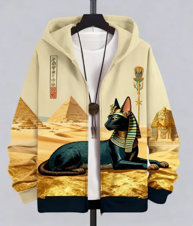 Sudadera con estampado de gato y Animal para hombre, chándal con estampado 3D de cremallera, Sudadera con capucha de manga larga a la moda, ropa Y2K