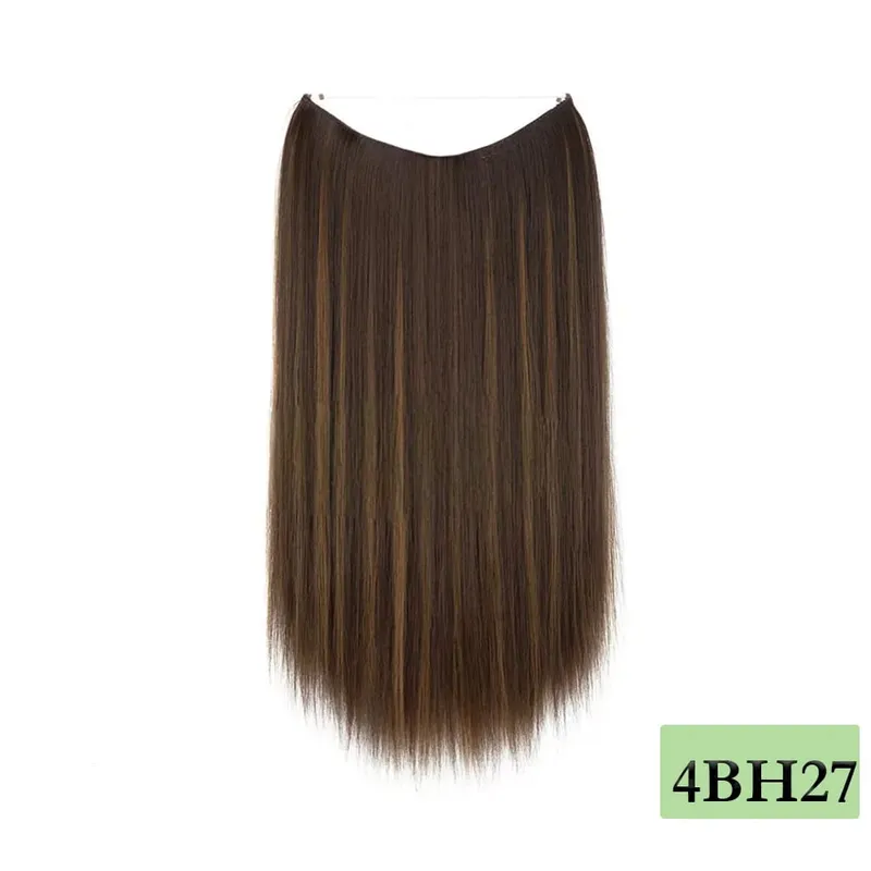 22" Long Straight Invisible Halo Hair Extensions 120g/pc 27-613 Blonde Synthetic Fish Hair Pieces Ombre Brown Wire Clip In Hair