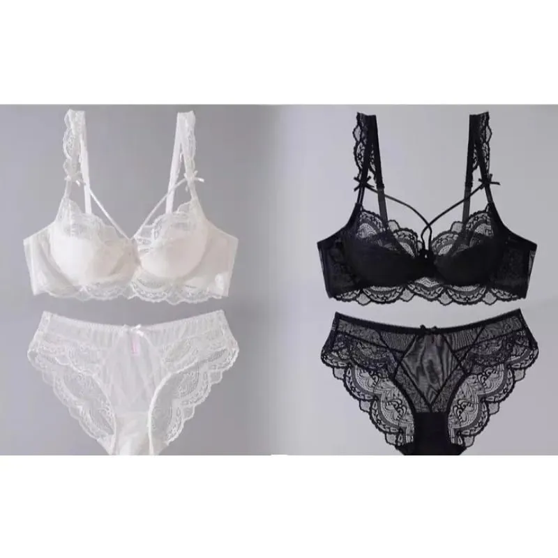 Elegant French Style Lace Lingerie Set Slim-Fitting Adjustable Gathers Mas Malaking Bust Mas Maliit na Hitsura Babae Soft Bra S-2XL Comfor Bra