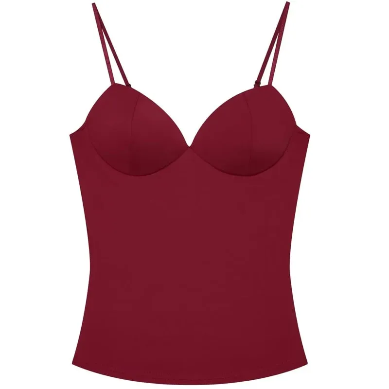 Burgundy Slip Top Women Summer Sexy Corset Tanks & Camis Fashion Sleeveless Backless Bra Top Chic Elegant Bustier Camisole