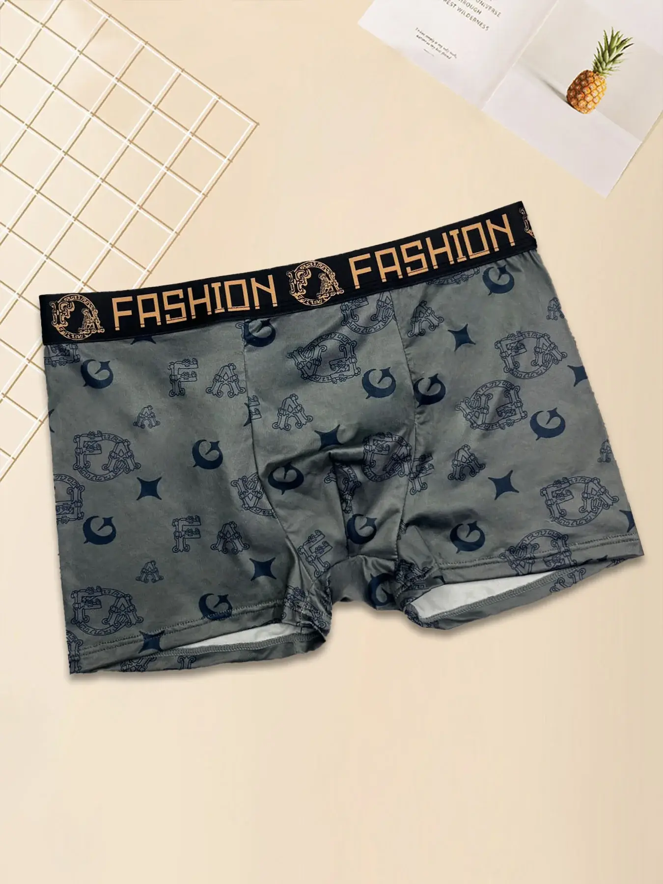 Men's 4PCS Luxury Printed Flat Corner Underwear Gold Belt Luxury Soft Breathable Comfortable Underwear Youth Boxing Pants