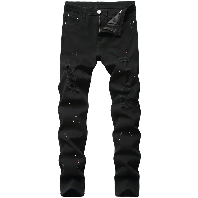 Kakan Slim Slim Fit Pie pequeño empalmado Bi-color Jeans europeos y americanos nuevos pantalones vaqueros de pierna recta K021-1266 para hombres