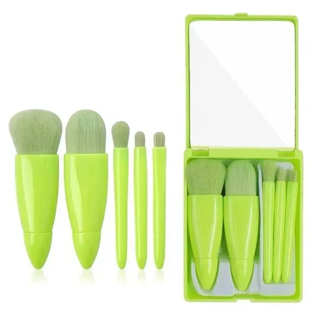 Mini pennelli per trucco da 5 pezzi Kit per piccole funzioni Pennelli cosmetici completi con custodia e set di pennelli per trucco da viaggio con specchio